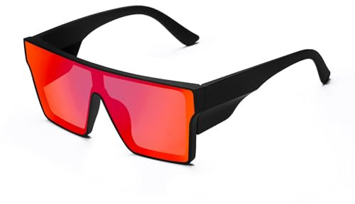 BINGKING Gafas de sol de seguridad polarizadas de moda para hombres y mujeres, Z87 UV400, protección cuadrada para trabajadores, Espejo rojo polarizado.