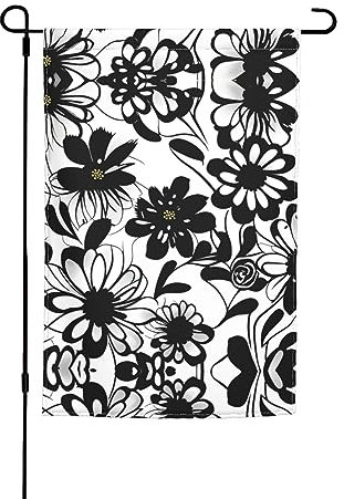 Schwarze und weiße Blumen-Druckflagge für Gartendekoration, niedliche Outdoor-Flagge, Outdoor-Flagge, doppelseitige Hofdekoration