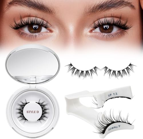 Wiederverwendbares Magnetische-Wimpern natürlicher Look mit Applikator, Magnet-Wimpern Set kein Kleber nötig Wimpern-magnetisch QUEWEL einfach zu tragen und zu entfernen mit Anleitung (Kit-D)