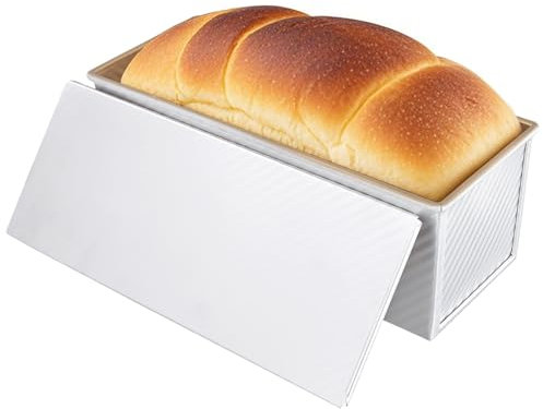 CHIHEUNG 2.2lbs Loaf Tin, 1000g Pullman Loaf Tin with Lid, Silver Aluminium Non Stick Bread Tin for Homemade Sandwich Loaves, Artisan Bread, 34x13.5x12cm