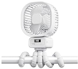 Wrischan Portable Pram Fan, 10000mAh Rechargeable Clip on Fan | Detachable 3 Speed 360° Rotate Flexible Tripod Handheld Desk Cooling for Car Seat Crib Treadmill Travel, White