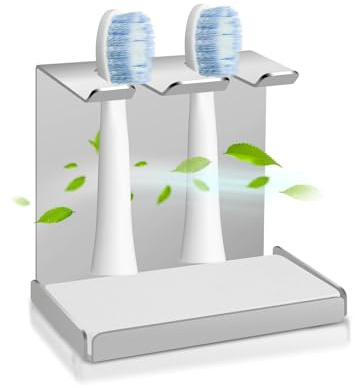 Edelstahl Zahnbürstenhalter Wand, Zahnbürstenkopf Halter mit Kieselgur, Aufsteckbürsten Halter für Oral-B, iO, Philips Sonicare, Halterung Zahnbürstenköpfe für 2 er Elektrische (Silbrig, 2 er)