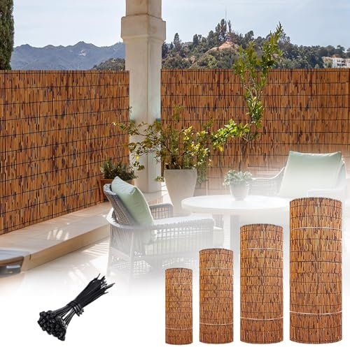 Genérico Rollo De Cribado De Caña Natural, Pantalla De Privacidad Alto 0.3-1.9m, Largo 0.8-15m Valla De Bambú Reforzada Rollos De Cercas Decorativas para Balcón Piscina