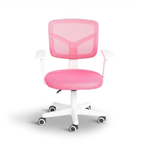 FurnitureR Bürostuhl für Kinder, Computerstuhl für Jugendliche/Jugendliche, mit atmungsaktivem Mesh, drehbar, höhenverstellbar, mit Armlehnen, Rosa, 50 x 53 x 87 cm
