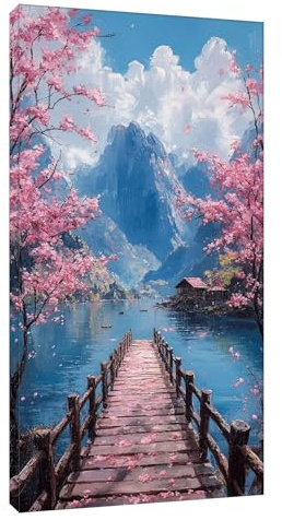 Pintura Diamante Kit Completo flores de cerezo Diamond Painting Adultos, Cuadros de Diamantes Paisaje Pintura de Diamante Niños, Dibujos con Diamantes para la Decoración de la Pared 80x160 cm t-4299