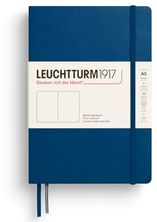 LEUCHTTURM1917 Notizbuch Medium (A5), Hardcover, Blanko, Indigo | 251 nummerierte Seiten, Inhaltsverzeichnis, 2 Lesezeichen, Falttasche, fadengeheftet