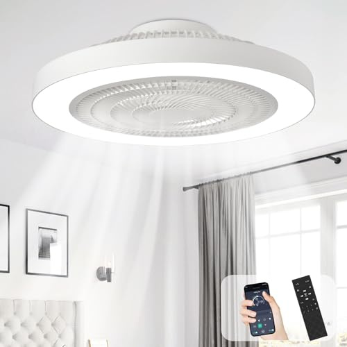 Depuley Ventilador de techo empotrado: Ventiladores de techo LED de perfil bajo de 20 pulgadas con luz para dormitorios - Ventilador sin aspas blanco con control mediante aplicación para cocinas
