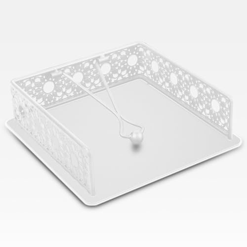 Halbur Serviettenhalter für den Tisch,Metal Serviettenhalter Weiß, Vintage | Metallorganizer mit Robustem Arm Aus Eisen und Vintage-Sonnenblumenrand für Küche, Arbeitsplatte, Bauernhaus, Bar, Restaurant