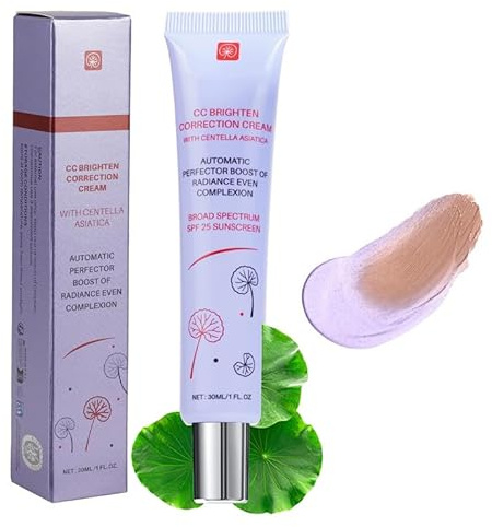 CC Crema correctora roja, 30 g contra rojeces con centella, factor de protección solar 25, cuidado hidratante ligero, prevención contra la piel seca para mujeres y niñas (morado, talla única)