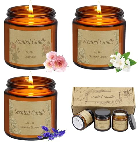Moerstar Bougies parfumées en verre, coffret cadeau de bougies, set de bougies parfumées en cire de soja naturelle, cadeaux de Noël et d'anniversaire pour Noël, anniversaire
