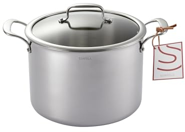 Olla de acero inoxidable SANFELA de 8 l/24 cm con tapa de cristal, utensilios de cocina de acero inoxidable de 5 capas, compatible con inducción