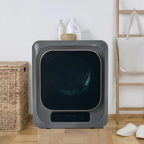 LARFOEK Mini Sèche-linge 3 kg Sèche-linge avec 6 programmes, écran tactile LED 850 W, montage mural, séchoir à gaz d'échappement avec 6 fonctions et protection contre la surchauffe, gris