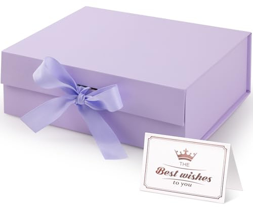 Hianjoo Geschenkbox mit Deckel 23x17x7cm, Magnetische Geschenkboxen mit Schleife, Geschenkkarton Faltbare für Weihnachten Hochzeit Geburtstag Jubiläum Valentinstag Geschenkverpackung - Lila