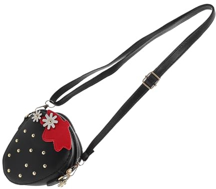 Ciieeo Süße Erdbeer Clutch Umhängetasche für Mädchen aus Pu Material Multifunktional und Leicht zu Tragen Modische Schwarze Mädchen Schultertasche als Accessoire