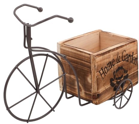 Hemobllo Portafiori per Bicicletta in Ferro e Legno a Forma di Triciclo Espositore per Fiori e Porta Piante da Scrivania Supporto Decorativo Versatile per Piante Grasse e Bonsai