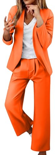 Smarta lediga kläder för kvinnor, uppklädda kläder för kvinnor plus size höst – eleganta affärer kontor arbetsset mode enkel långärmad kostym komfort blazers kappa och breda ben byxor outfit, Orange