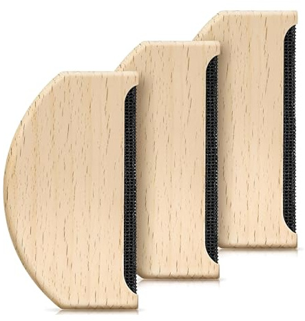 Pack de 3 Quitapelusas de Madera de Bambú, Cepillo Ropa Manual para Lana y Cachemira, Peine Quitapelusas Portátil para Jerséis, Abrigos y Bufandas, Eliminador de Pelusas y Bolitas Eficaz