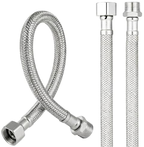 KIMHOME Set di 2 tubi flessibili, tubo di collegamento in acciaio inossidabile 304 da 3/8 pollici con rivestimento intrecciato rinforzato per valvole ad angolo, scaldabagni e cassette di scarico (30 c