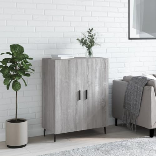 QUAHEAS Skänk Sonoma grå trämaterial 69,5 x 34 x 90 cm med metallfötter, förvaringsmöbler för vardagsrum, matsal, köksbuffé, förvaring och dekoration