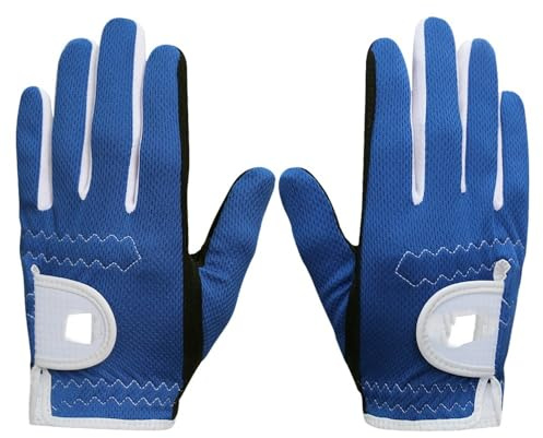 GFDSGRE Guante Golf 1 par de Guantes Golf for niños, Mano Izquierda, Derecha, Agarre for Lluvia, Malla Antideslizante, Micro Fibra Suave(Blue,Small)