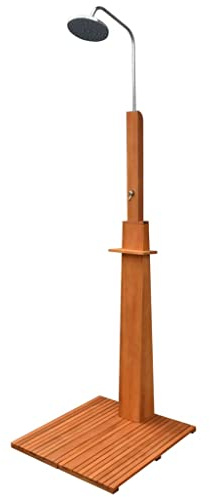 Kaloriko Doccia esterna in legno di eucalipto e acciaio, autoportante, 70 x 70 x 220 cm, con soffione doccia regolabile in altezza, per giardino, piscina, piscina all'aperto, comfort estivo