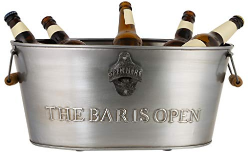 Large Metal Beer Wine Champagne Bottle Drinks Cooler Tub Ice Bucket with Bottle Opener Fathers Day Home Bar Gifts (A970)