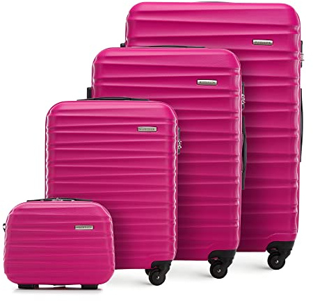 WITTCHEN Reisekoffer 4er Koffer-Set Rollkoffer Trolley Handgepäck Gepäck Reisekoffer Set Hartschale aus ABS 4 Spinner-Rollen Zahlenschloss Groove Line rosa Lufthansa/Eurowings/Ryanair/Condor