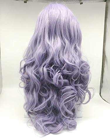 Pastel Lila Peluca Color Mezclado Púrpura Lavanda Pelo sintético para las mujeres Natural Hairline ondulado partido peluca larga del frente del cordón peluca 22 pulgadas