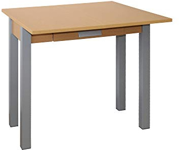MOMMA HOME - Küchentisch - Modell Hena - Farbe Eiche - Maße 80 x 40/80 x 76 cm - Material Eiche und Metallstruktur - Integrierte Schublade - Ausklappbare Buchform