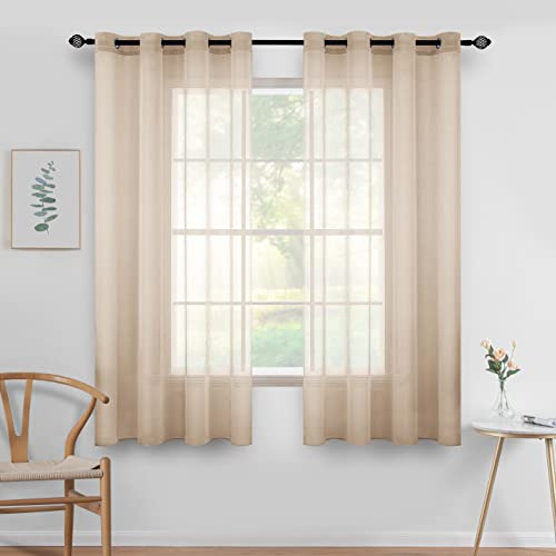 MIULEE Kurzvorhang mit Ösen transparent 140x160 cm 2er Set Khaki | Sheer Voile Kurzgardine und Ösenschal, lichtdurchlässiger luftig Vorhang für Küche, Wohnzimmer, Schlafzimmer, Bad, dekorativ