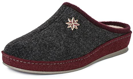 SCHAWOS Damen Filz Pantoffel Lisa, Warmer Winter Hausschuh Mit Schurwoll-Futter, Feste Rutschhemmende Sohle, Anatomisch Geformtes Fußbett, Farbe: Anthrazit, Größe: 40