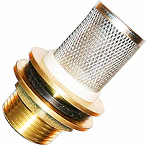 Tank Faß Regentonnen Durchführung Verschraubung aus Messing mit 2 Gummi Dichtungen IG 1/2 Zoll x AG 3/4 Zoll für Loch Durchmesser 27mm mit Edelstahl Kunststoff Vorsatz Filter