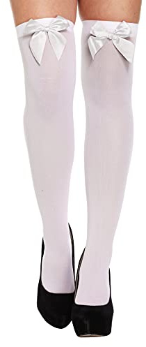 HENBRANDT Women's White Hold-Up Stockings with White Bows