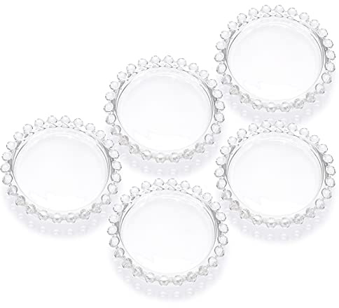OwnMy 5PCS Clear Glass Candle Plates 3 Inch Pillar Candle Holders, Glass Coasters Decorative Round Candle Plates and Trays for Pillar Candles, for Dining/Wedding Table Centerpieces