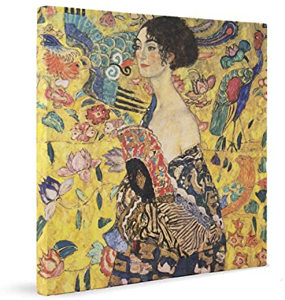 ShopArt Fine Art Prints Quadro - Gustav Klimt, Dama con Ventaglio - Stampa su Tela - Riproduzione Artigianale Digitalizzata - Pronto da Appendere, 50x50 cm