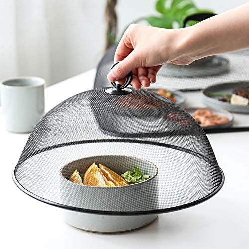 BYNYXI 2 Stück Fliegenschutz Obstkorb, Edelstahl Fliegenhaube Abdeckhaube Rund Obsthaube Metallgitter Lebensmittel Fliegen Schutz für Picknicks Camping Essen Grill, Durchmesser 30cm, höche 18cm