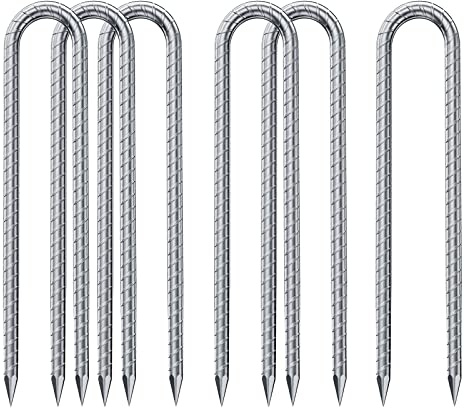 Ancres de Sol en J/U Hook, Piquets de Tente en Acier galvanisé,piquets de Fixation avec Crochet en J, 12 Pouces Trampoline auvent ancrage au Sol en Acier très résistant (U-6PACK)