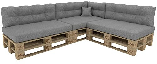 POKAR Palettenkissen Palettenauflagen Palettenmöbel Palettensofa 8er Set: Sitzkissen 120x80 + Rückenlehne 120x40, Grau