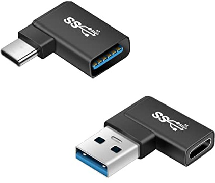 YACSEJAO Adaptador USB C a USB de ángulo Recto (2 Unidades), Adaptador Macho USB A 3.0/10 Gbps de 90 Grados a Conector Hembra Tipo C Convertidor de Datos OTG para portátiles, teléfonos móviles