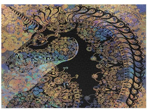 ABAKUHAUS Einhorn Puzzle, Mandala-Entwurf, Heirloom-Qualität lustige Aktivität für die Familie langlebiger Karton, 1000 Stücke, Mehrfarbig