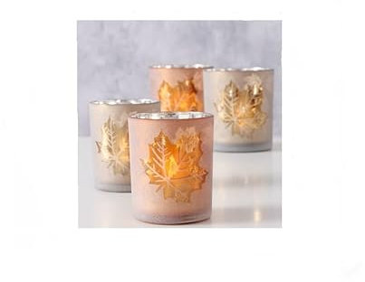 4er Set Windlichter Kürbis 10cm und 8cm Geschenkset b8480 Herbstdeko Kürbisse Halloween Tischdeko Windlicht Gras herbstliche Deko