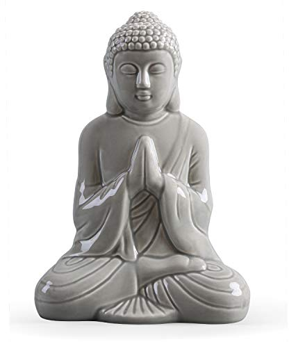 FORLONG Betende Buddha-Figur aus Keramik, ruhige mittelgroße Statue (27,9 cm hoch, grau)