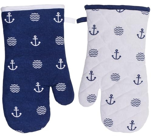 MIJOMA Topfhandschuh 2er Set Maritim Mix aus Baumwolle mit Polyesterfüllung für Küche und Backofen