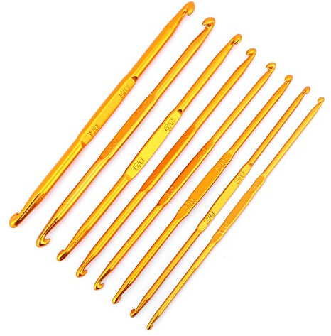 Virknål Guld, Tunisiska Virknålar Set, 8 Delar, Dubbelsidiga Virknålar, Golden Aluminium Oxide Double Ended