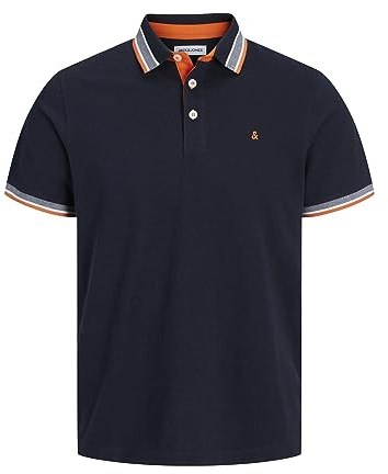 JACK & JONES Mens Paulos Tipped Pique Polo Shirt Black Navy M