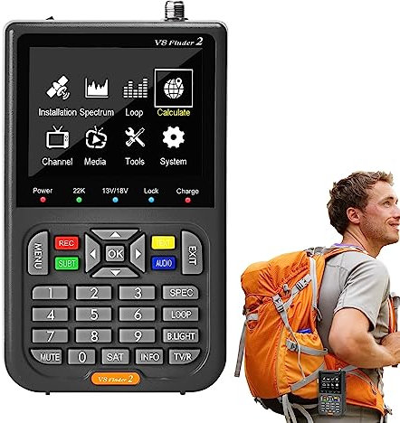 Digital Sat Finder V8 Finder2 Pointeurs Satellites Sat Finder Meter, Localisateur Signal Satellite Numérique avec détection de Satellite, Satfinder Détecteur de Satellite Écran 3,5 LCD