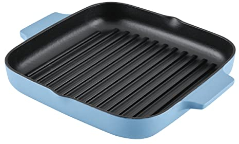 KitchenAid Enameled Cast Iron Square Grill and Roasting Pan, 11 Inch - Blue Velvet