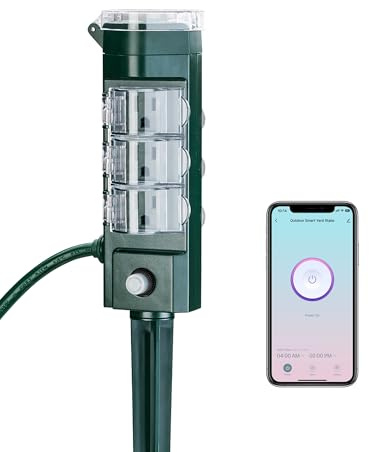 HBN Outdoor Smart Plug Waterproof with 6 Outlets,WiFi Power Stake Timer 6Ft Cord,Outdoor Outlet Timer for Halloween/Christmas Lights,Compatible with Alexa & Google Assistant, Voice Control,ETL Listed