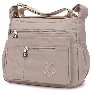 NOTAG Umhängetasche Damen, Casual Schultertasche Mehrere Taschen Leichte Handtasche Wasserdicht Nylon Messenger Bag Reisetasche (Beige)