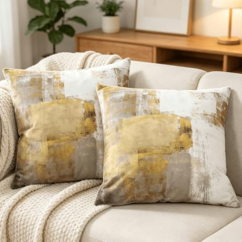 OYIMUA Gelb Kissenbezug 50x50 Samt 2er Set Weich Dekokissen | Sofakissen Deko Kissenbezüge für Sofa Bett,Aesthetic Quadratisch Kissenhülle Couchkissen Outdoor Kissen Zierkissen